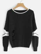 Romwe Contrast Panel Cut Out Detail Rib Jumper