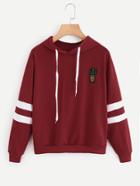 Romwe Cactus Embroidered Patch Varsity Striped Hoodie