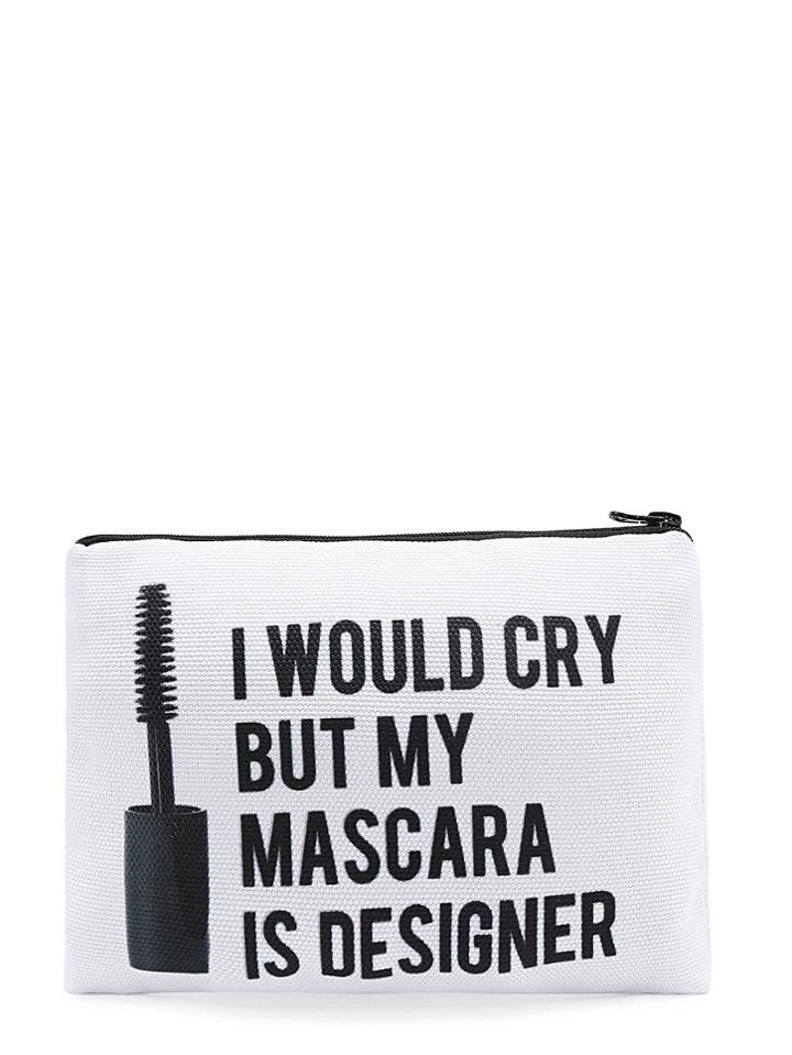Romwe Slogan Print Zipper Makeup Bag