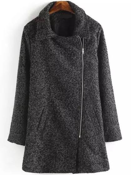 Romwe Lapel Zipper Pockets Grey Coat