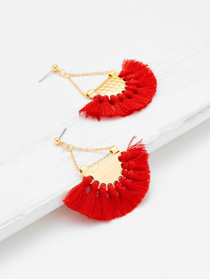 Romwe Fan Shaped Tassel Earrings