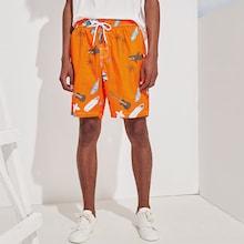 Romwe Guys Random Print Pocket Side Drawstring Bermuda Shorts