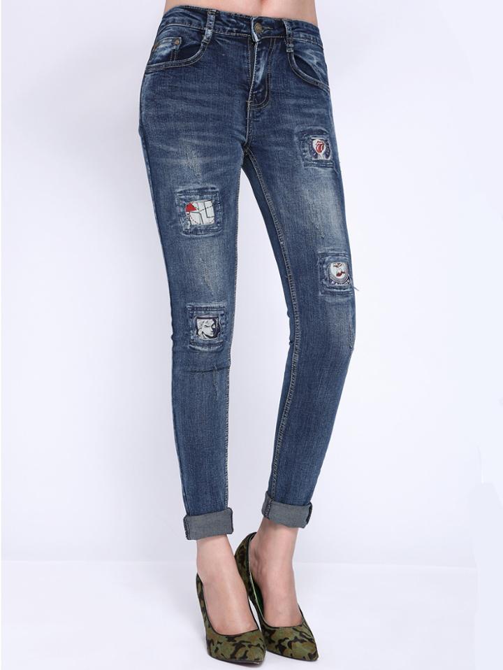 Romwe Cartoon Patch Denim Pant