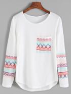 Romwe White Dip Hem Geometric Print T-shirt