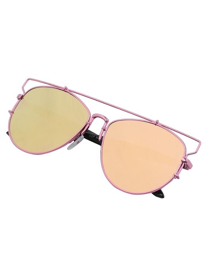 Romwe Pink Metallic Top Bar Sunglasses