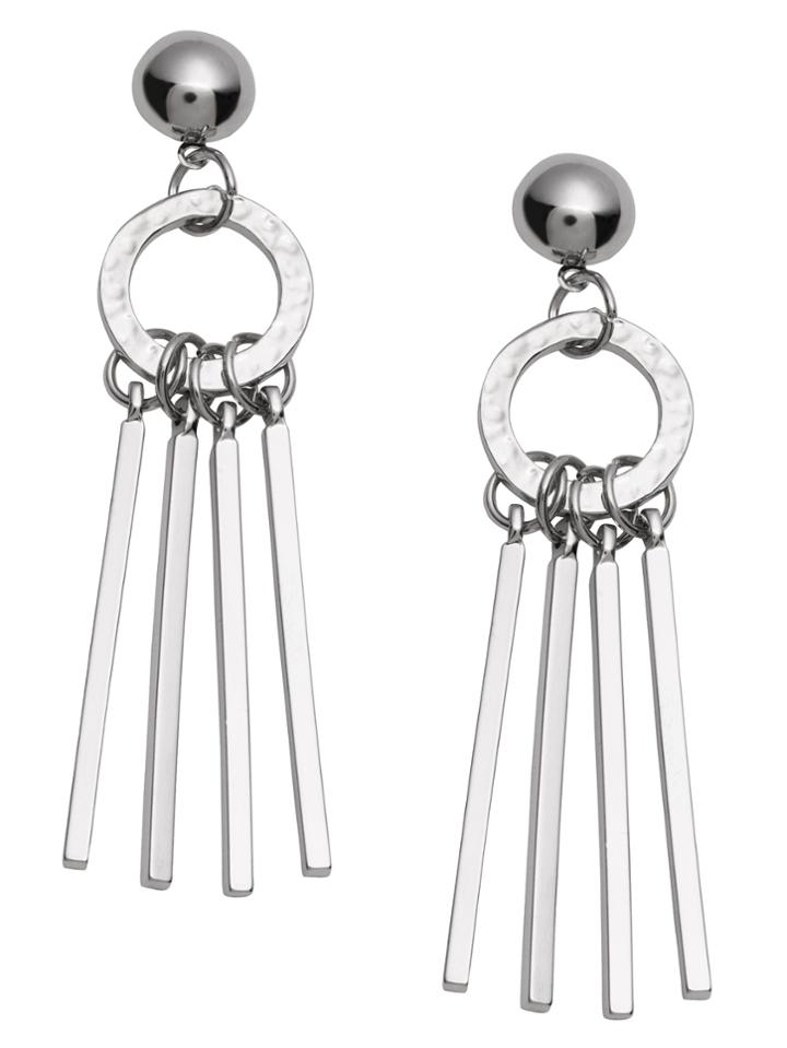 Romwe Silver Circle Straight Bar Drop Earrings