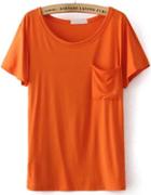 Romwe Round Neck With Pocket Orange T-shirt