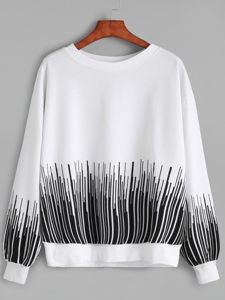 Romwe White Printed Dropped Shoulder Seam Sweatshirt