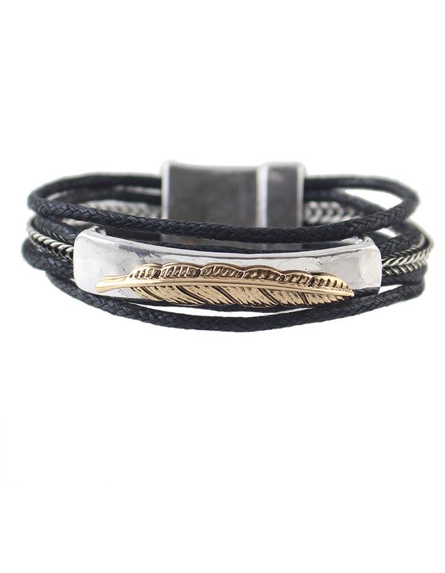 Romwe Silver Multilayers Braided Magnetic Bracelet