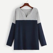 Romwe Plus Two Tone V-neck Tee