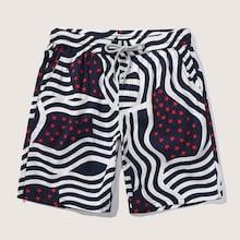 Romwe Guys Bent Stripe Print Drawstring Waist Bermuda Shorts