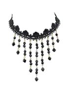 Romwe Black Beads Chain Tassel Chunky Lace Choker Necklaces