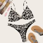 Romwe Leopard Print Smocked Triangle Bikini Set