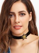 Romwe Star Patch Black Velvet Choker Necklace