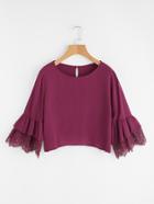 Romwe Layered Sleeve Lace Cuff Hanky Hem Top