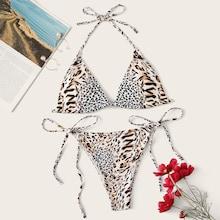 Romwe Random Leopard & Tiger Print Triangle Bikini Set