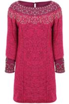 Romwe Beaded Embellished Woolen Rose Red Dress