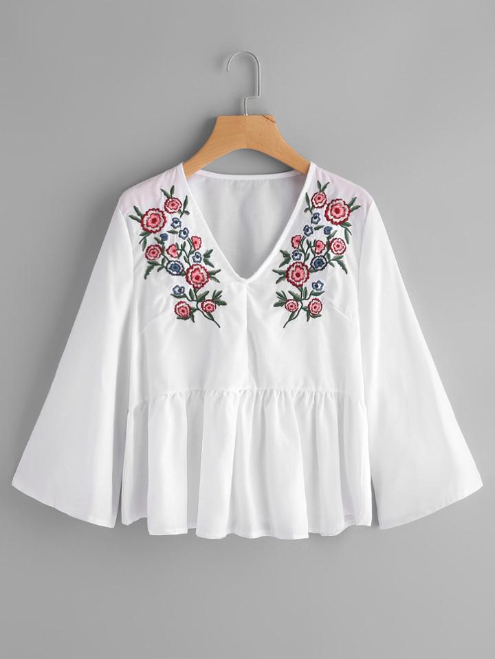 Romwe V Neckline Embroidered Top