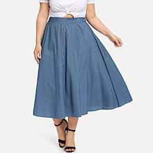 Romwe Plus Denim Button Detail Skirt