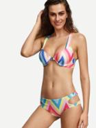 Romwe Multicolor Chevron Print Cutout Bikini Set