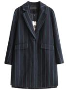 Romwe Navy Contrast Striped Single Button Wool Blend Coat