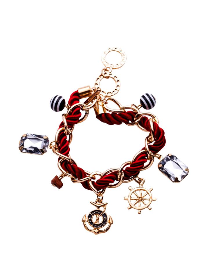 Romwe Burgundy Embellished Braided Rope Bracelet