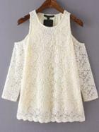 Romwe Open Shoulder Lace Beige Blouse