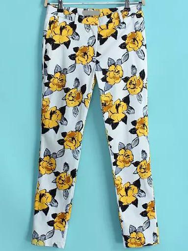 Romwe Flower Print Slim Women Pant