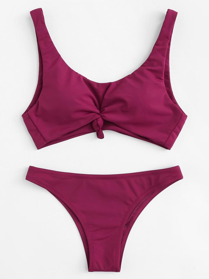 Romwe Plain Knot Bikini Set