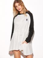 Romwe Black White Contrast Drawstring Patch Hooded Loose Dress