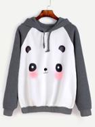 Romwe Raglan Sleeve Cartoon Panda Print Hooded Sweatshirt