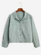 Romwe Pale Green Zipper Front Jacket With Pockets
