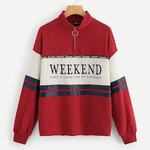 Romwe O-ring Zip Front Cut-and-sew Letter Sweatshirt