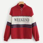 Romwe O-ring Zip Front Cut-and-sew Letter Sweatshirt