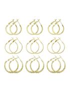 Romwe Gold 9 Pairs/set Minimalist Jewelry Geometric Circle Statement Hoop Earrings