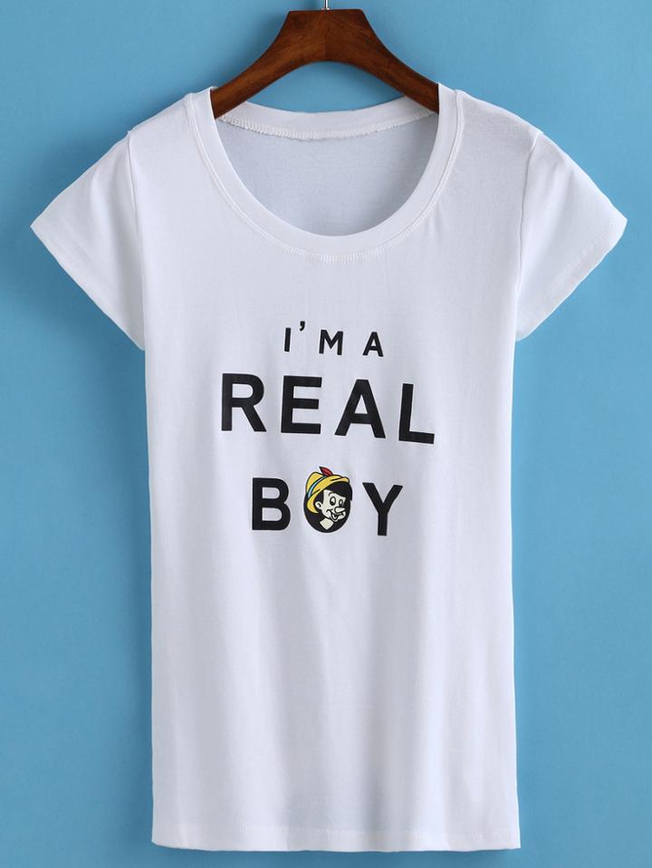 Romwe Cartoon Print Slim T-shirt