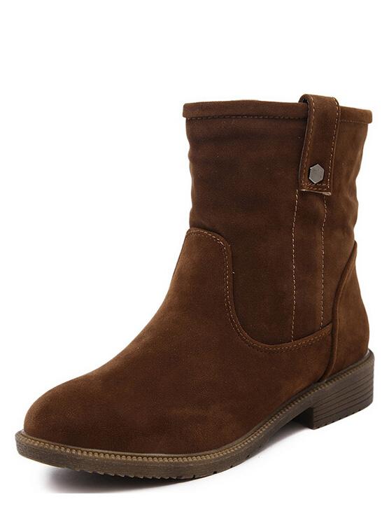 Romwe Brown Round Toe Vintage Boots