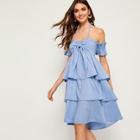 Romwe Layered Ruffle Hem Shirred Halter Dress