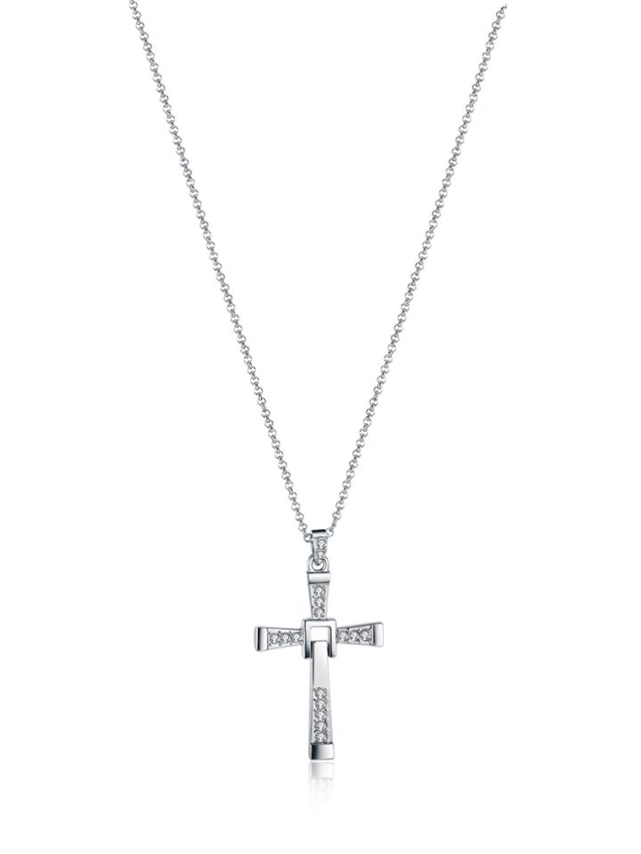 Romwe Rhinestone Cross Pendant Necklace