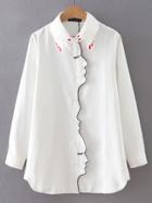 Romwe Hand Collar Embroidered Blouse