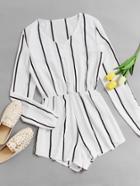 Romwe Vertical Striped Button Front Romper