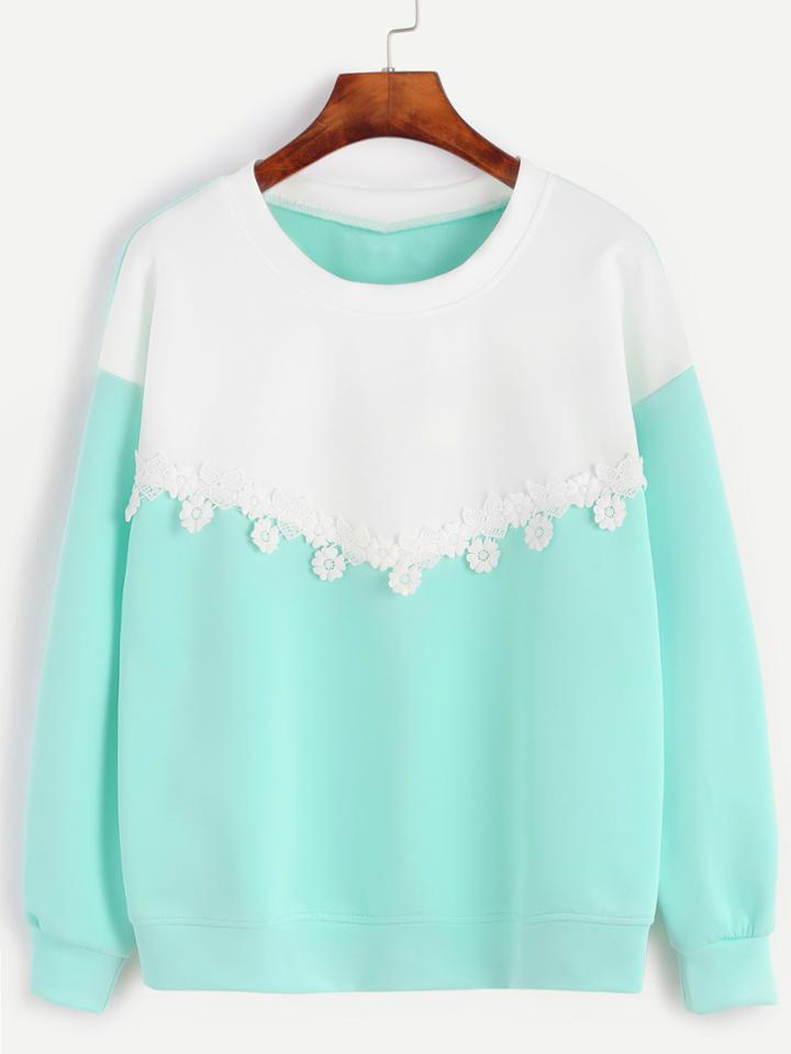 Romwe Color Block Dropped Shoulder Seam Applique Sweatshirt