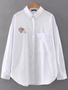 Romwe White Patch Curved Hem Blouse With Pocket