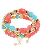 Romwe Multilayers Elastic Red Beads Bracelet For Women