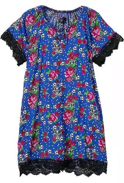 Romwe Contrast Lace Flower Print Dress