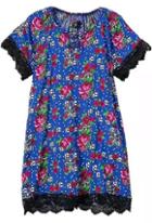 Romwe Contrast Lace Flower Print Dress