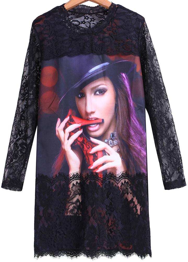 Romwe Beauty Shoes Print Lace Dress