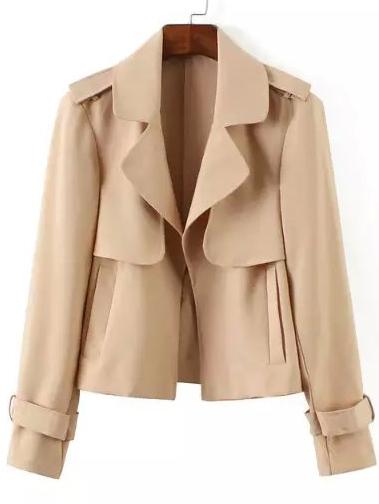 Romwe Lapel With Pockets Nude Jacket