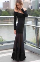 Romwe V Neck Sheer Mesh Black Maxi Dress