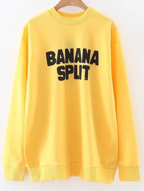 Romwe Yellow Letter Print Crew Neck Sweatshirt